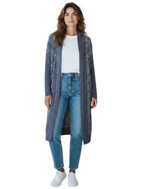 Gap Womens Long Open Front Duster Cardigan Navy Blue Marled Space Dye Size XS